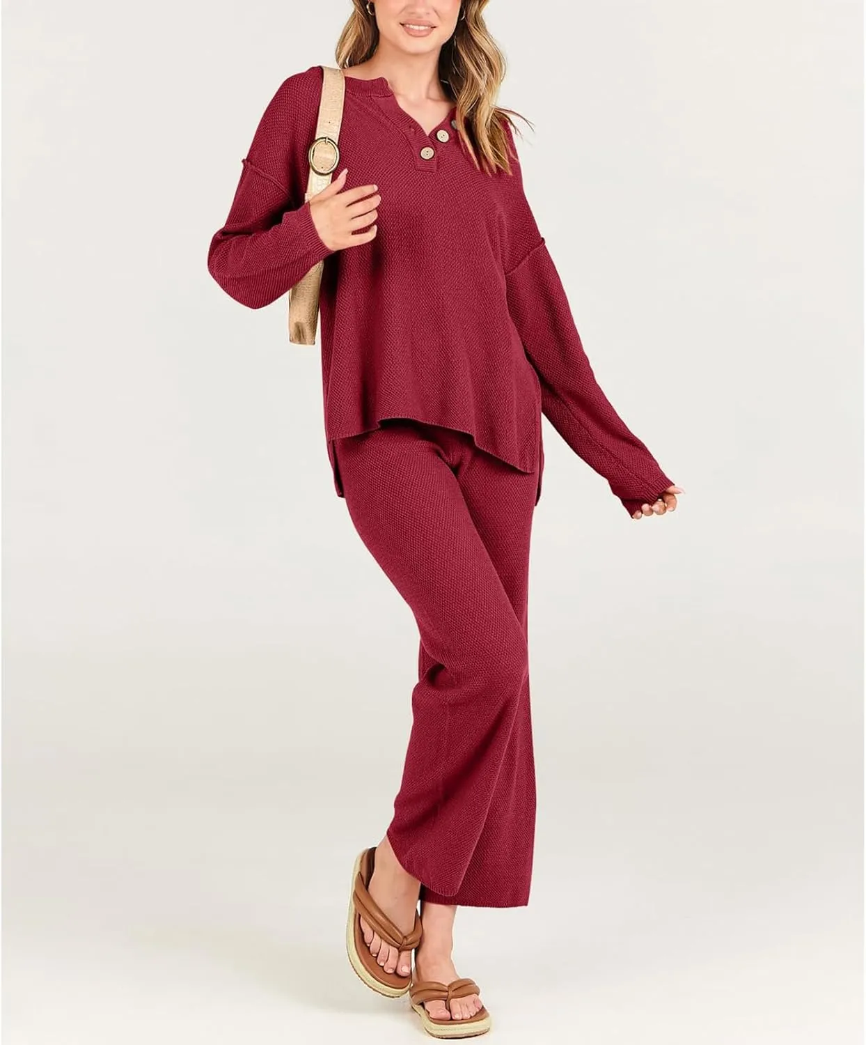 Women Fall 2 Piece Outfits Oversized Knit Loungewear Loose Slouchy Sweater Set Trendy Matching Lounge Sets