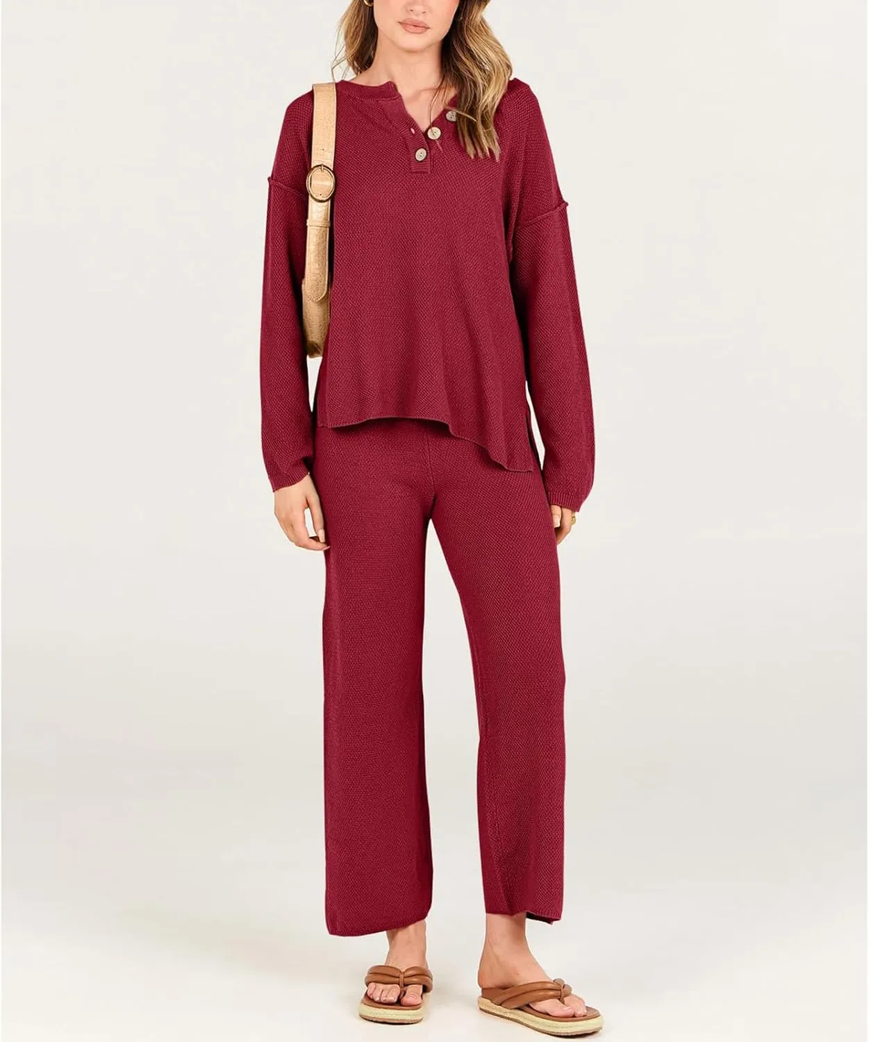 Women Fall 2 Piece Outfits Oversized Knit Loungewear Loose Slouchy Sweater Set Trendy Matching Lounge Sets