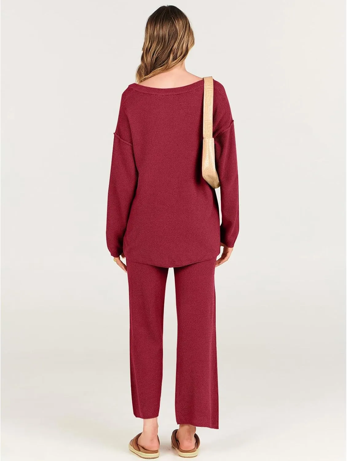 Women Fall 2 Piece Outfits Oversized Knit Loungewear Loose Slouchy Sweater Set Trendy Matching Lounge Sets