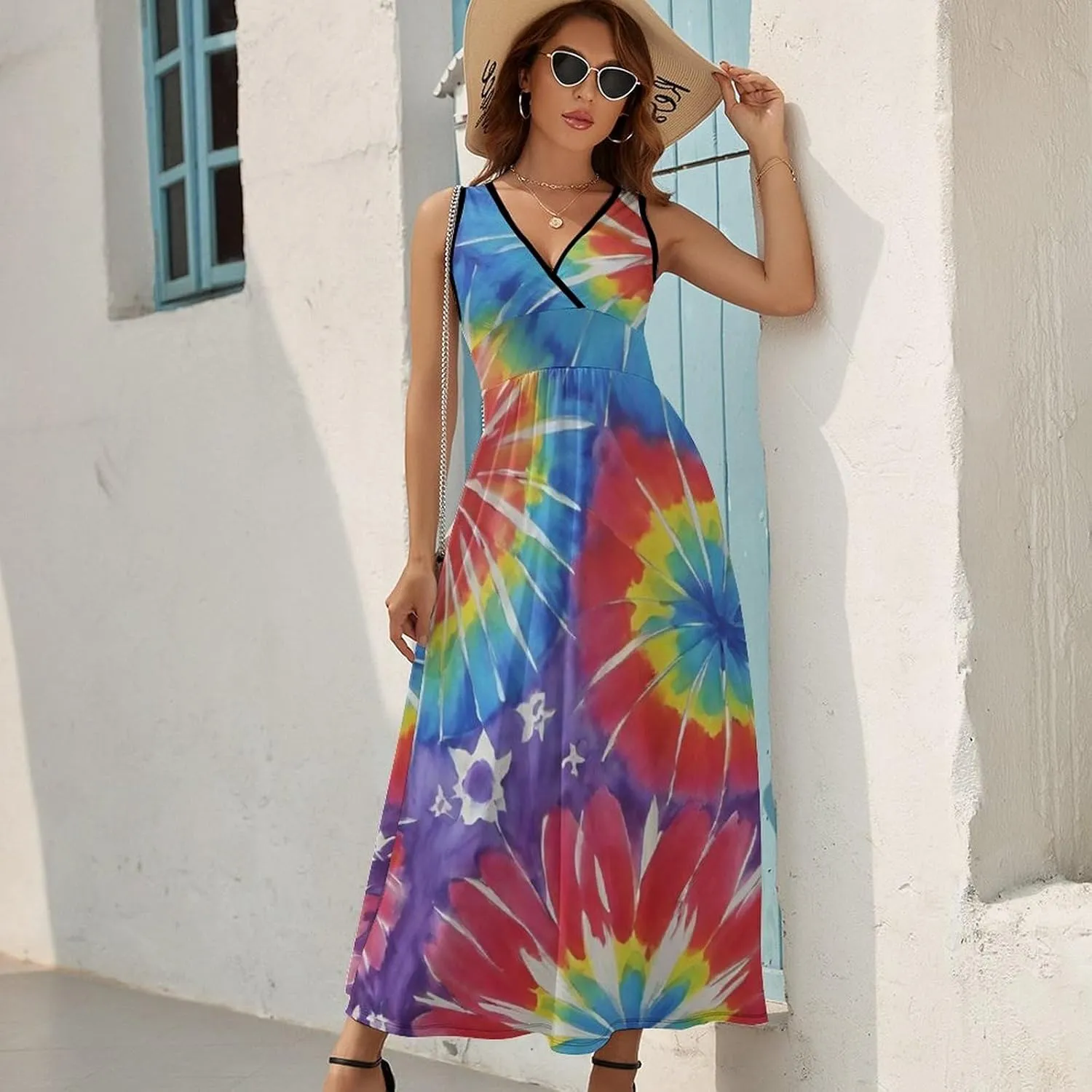 Women Girls Wrap Sleeveless Flared Midi Dress for Vacation Party Wedding