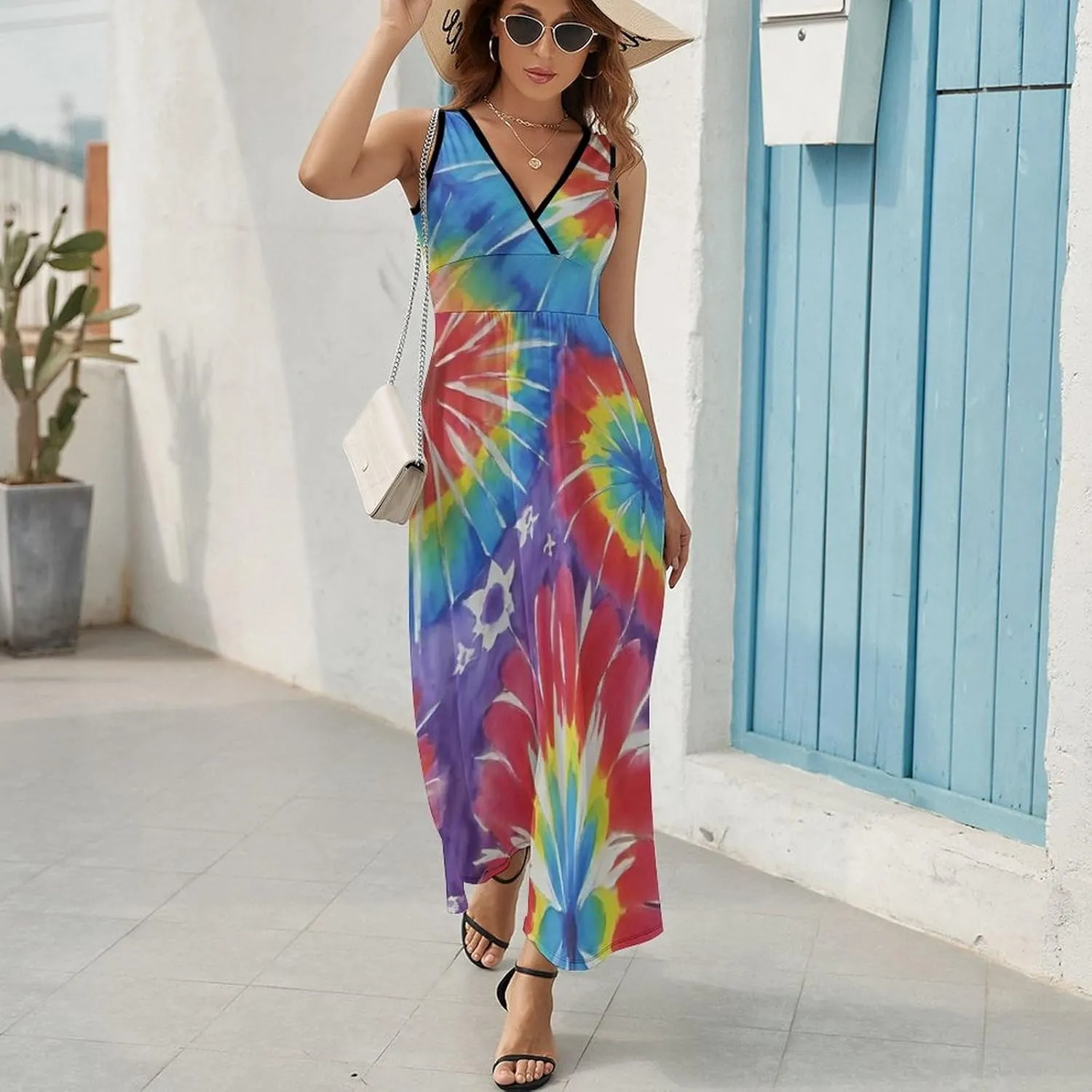 Women Girls Wrap Sleeveless Flared Midi Dress for Vacation Party Wedding