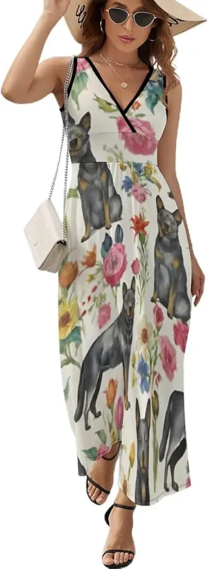 Women Girls Wrap Sleeveless Flared Midi Dress for Vacation Party Wedding