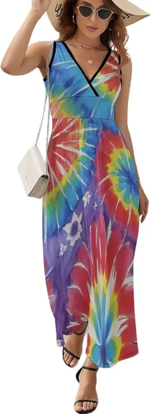 Women Girls Wrap Sleeveless Flared Midi Dress for Vacation Party Wedding