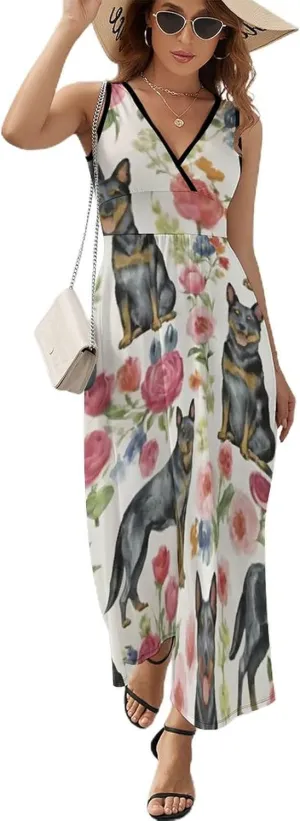 Women Girls Wrap Sleeveless Flared Midi Dress for Vacation Party Wedding