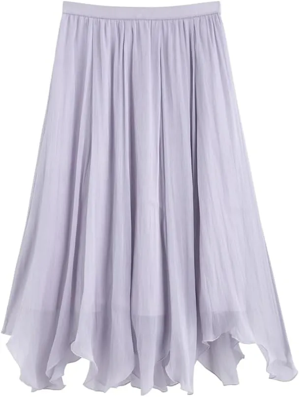 Women Glossy Irregular Style A-Line Long Skirt Tulle Petal Skirt