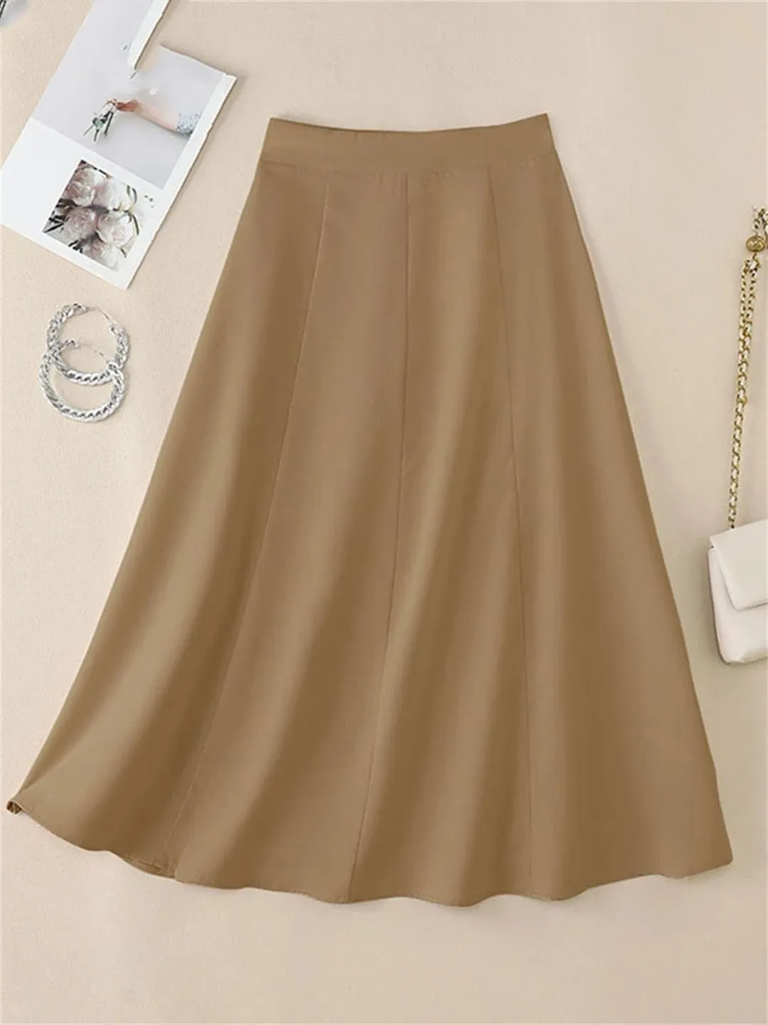 Women High Waist Work Casual Solid Skirt Elegant A-Line Party Sundress