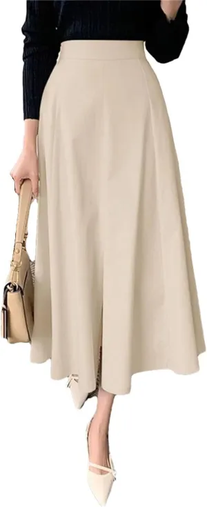 Women High Waist Work Casual Solid Skirt Elegant A-Line Party Sundress