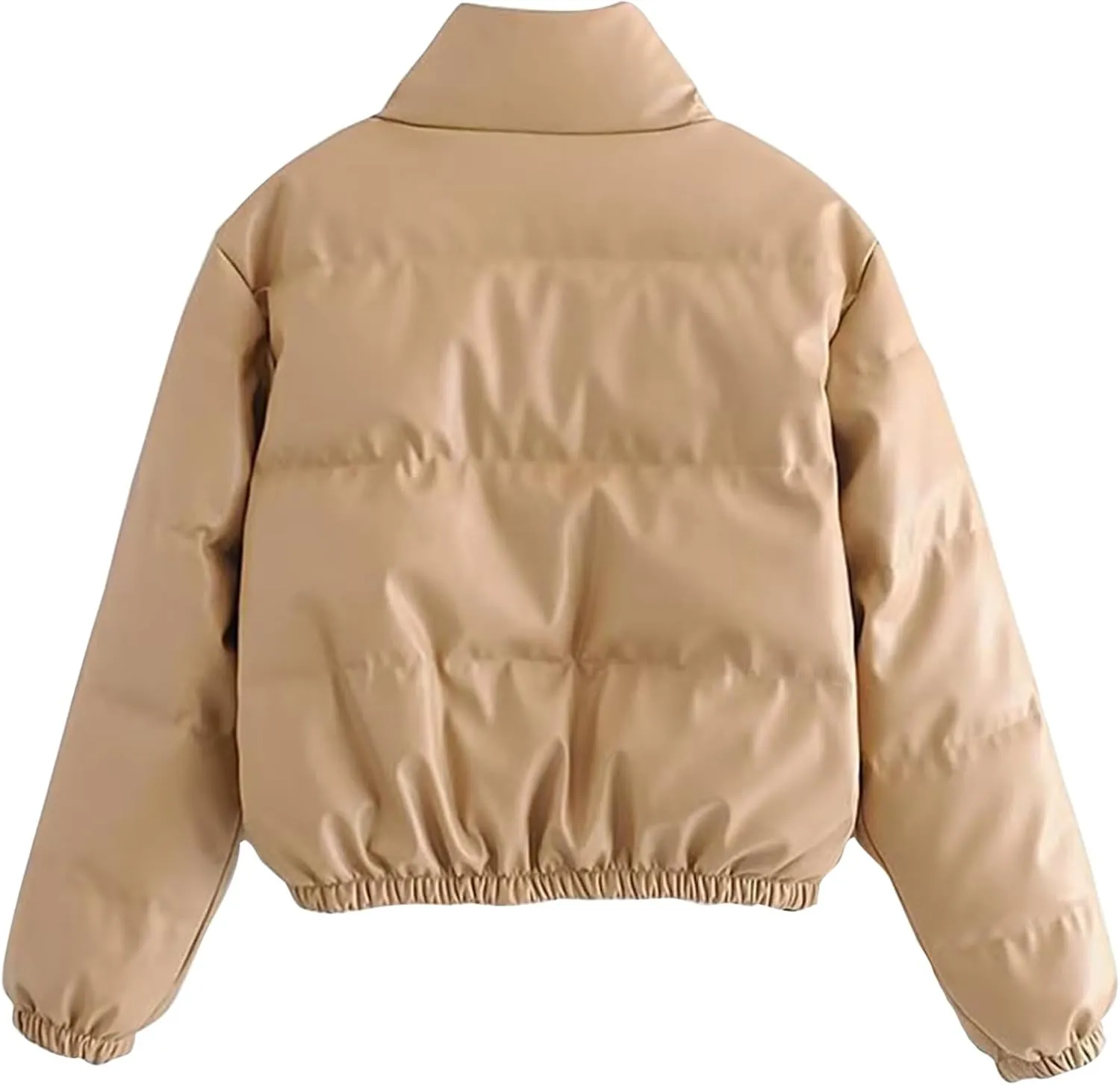 Women Leather Jackets Winter Cropped Puffer Jackets Thickened Down Coats Fashion Y2k Stand Collar Lightweight Outerwear