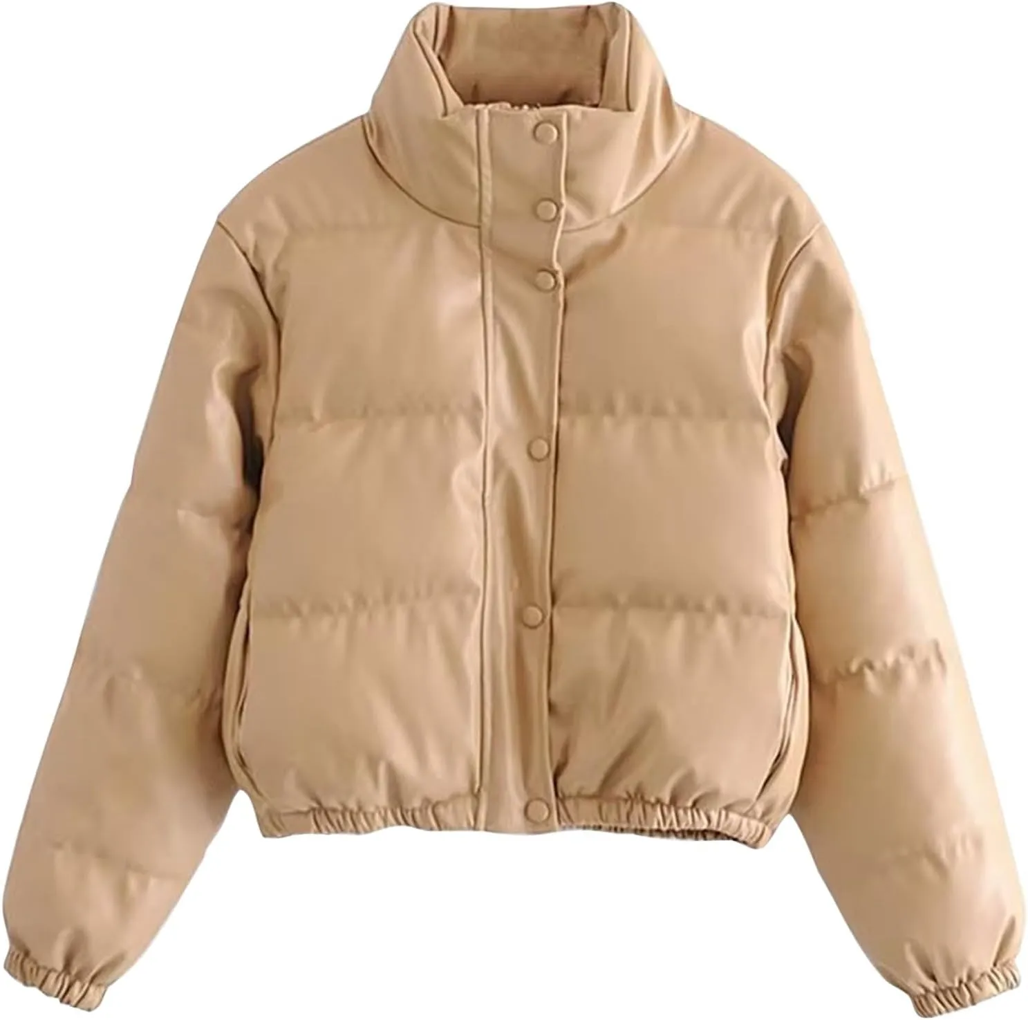 Women Leather Jackets Winter Cropped Puffer Jackets Thickened Down Coats Fashion Y2k Stand Collar Lightweight Outerwear