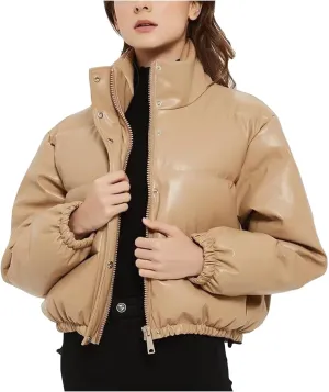 Women Leather Jackets Winter Cropped Puffer Jackets Thickened Down Coats Fashion Y2k Stand Collar Lightweight Outerwear