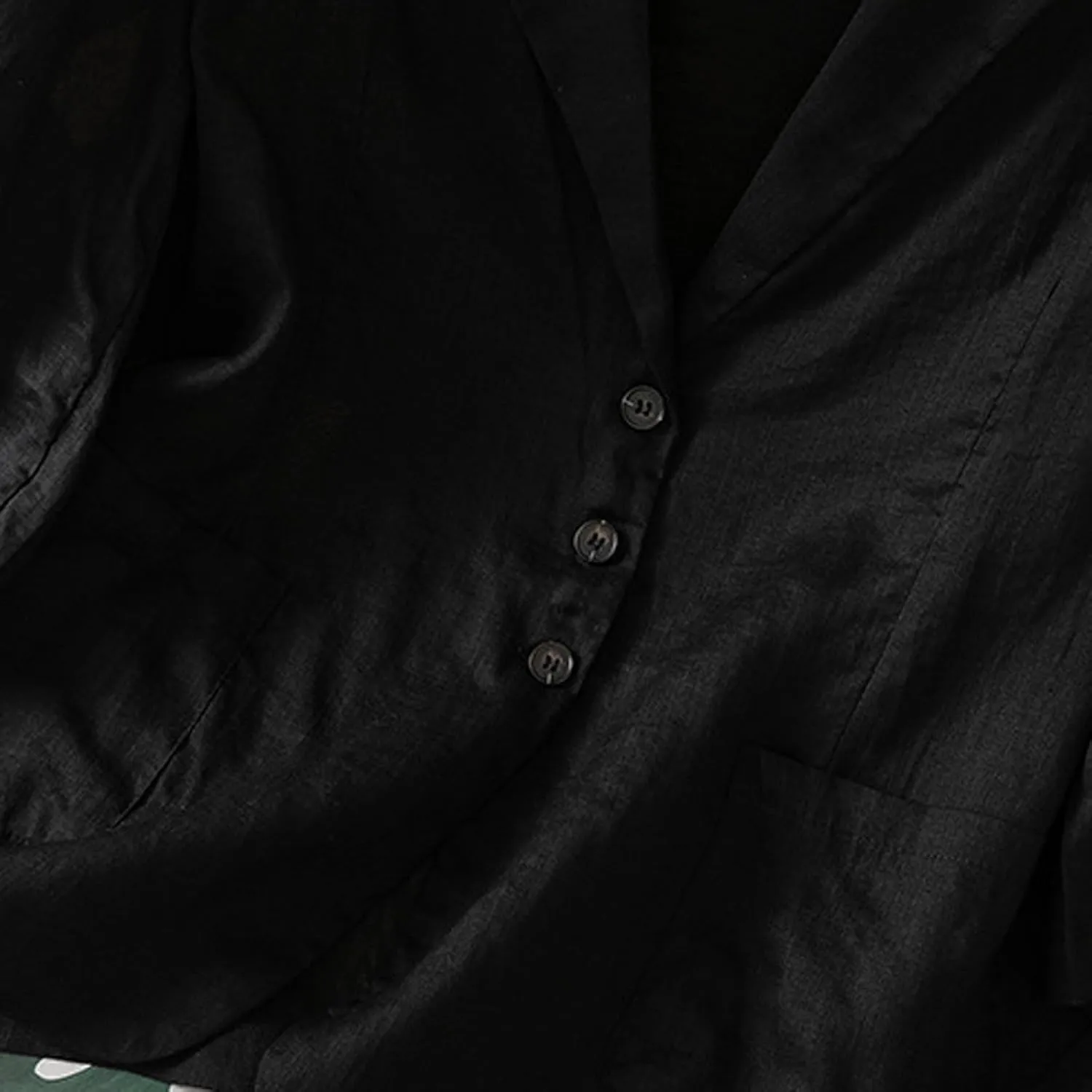 Women Lightweight Linen Blazer 3/4 Sleeve Button Open Front Suit Jackets Notched Lapel Work Thin Jacket with Pockets