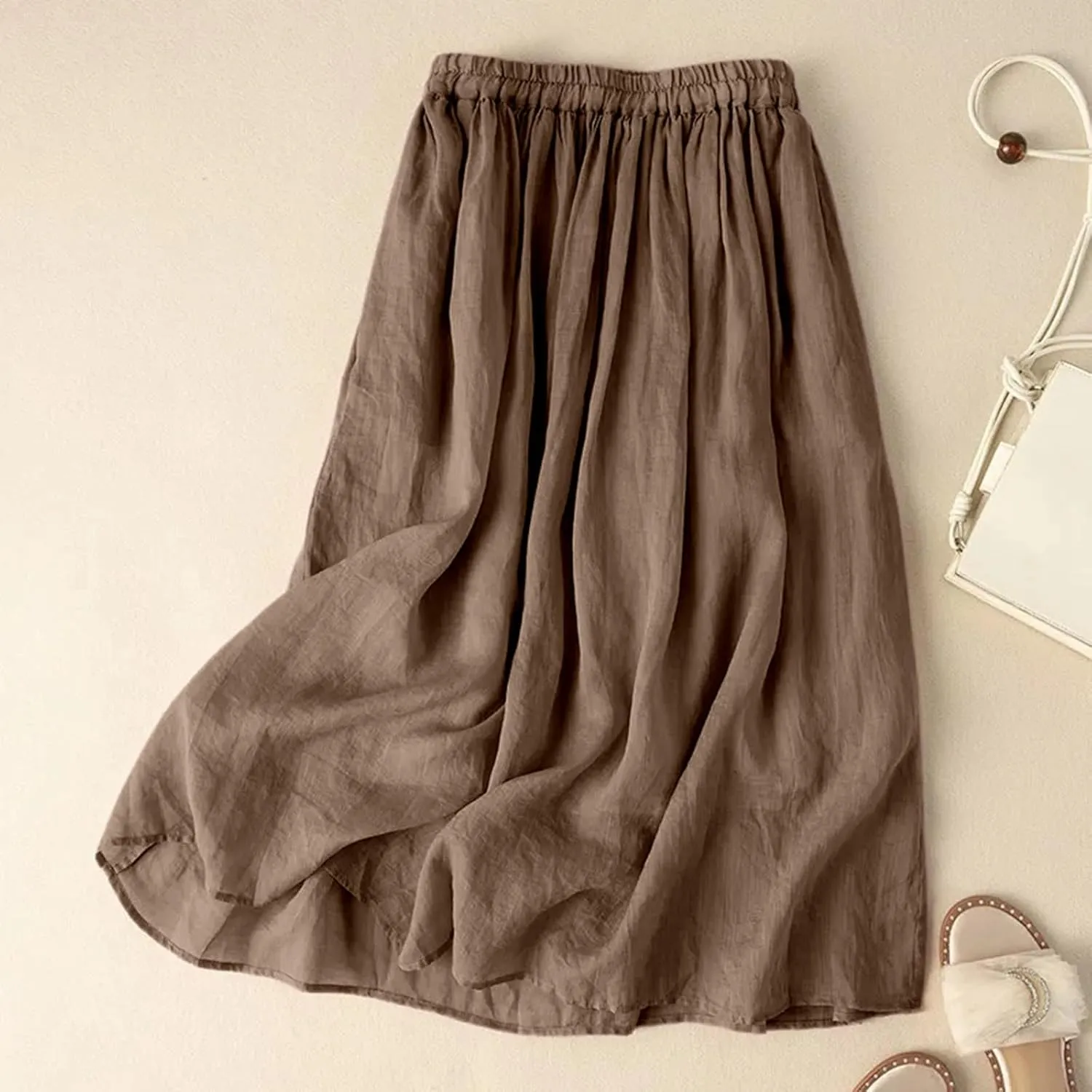 Women Linen Maxi Skirt Elastic Waist Flowy Peasant Long Skirts Renaissance Boho 2025 Summer Vacation A-Line Skirt