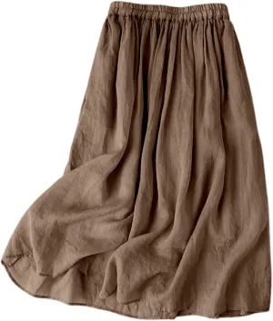 Women Linen Maxi Skirt Elastic Waist Flowy Peasant Long Skirts Renaissance Boho 2025 Summer Vacation A-Line Skirt