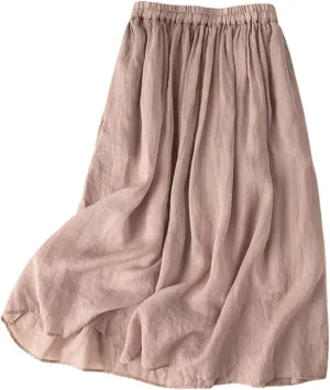Women Linen Maxi Skirt Elastic Waist Flowy Peasant Long Skirts Renaissance Boho 2025 Summer Vacation A-Line Skirt