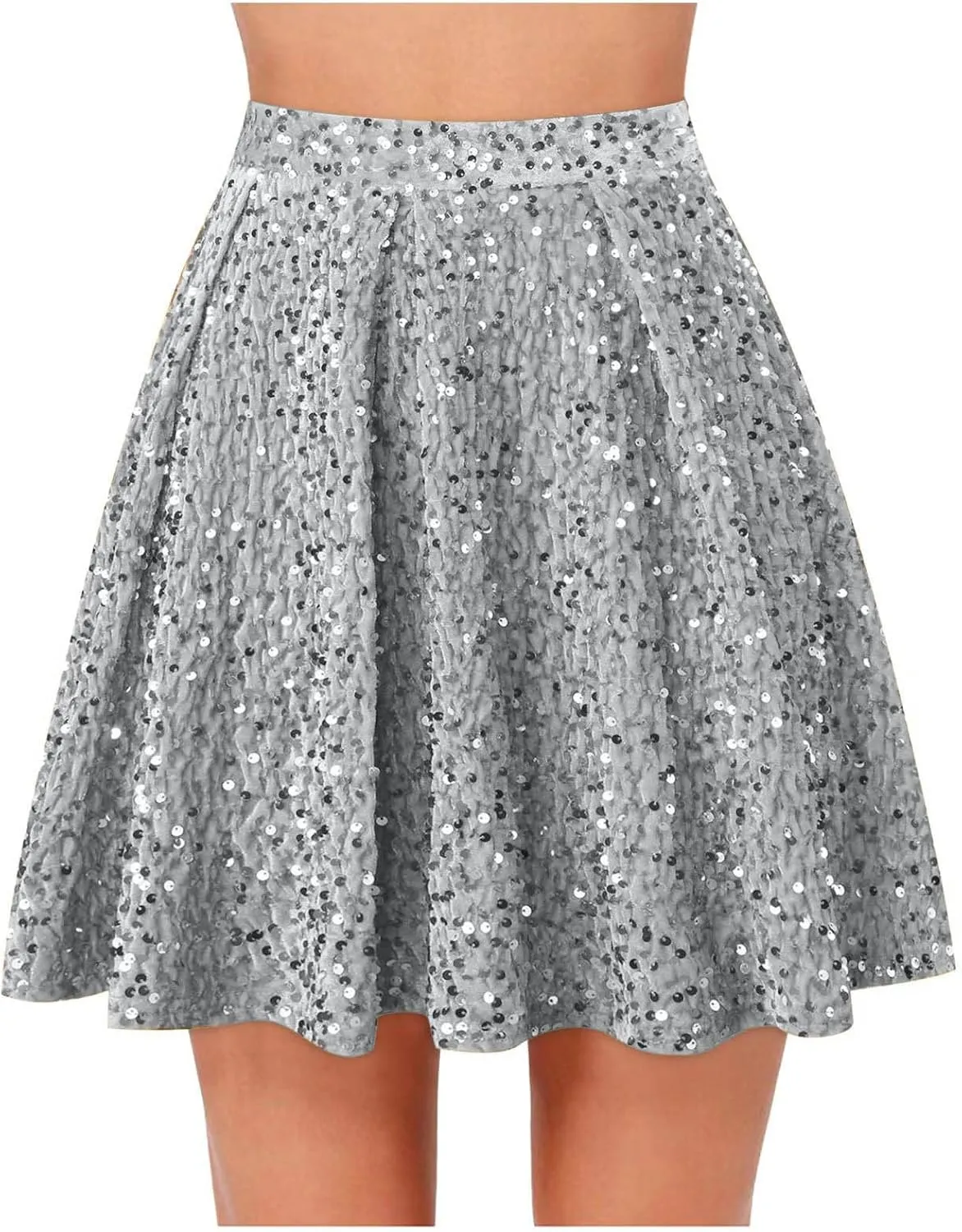 Women Sequin Skirt 2025 Fashion Solid High Waist Sparkle Pleated Skirt Casual Flowy Shiny Glitter Mini Short Skirts