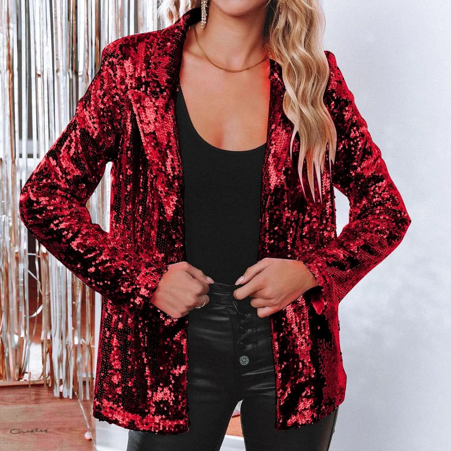 Women Sequins Sequin Casual Long Sleeve Glitter Party Shiny Lapel Coat Rave Outerwear Womens Snow Jackets