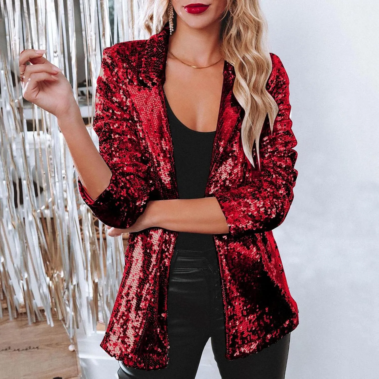 Women Sequins Sequin Casual Long Sleeve Glitter Party Shiny Lapel Coat Rave Outerwear Womens Snow Jackets