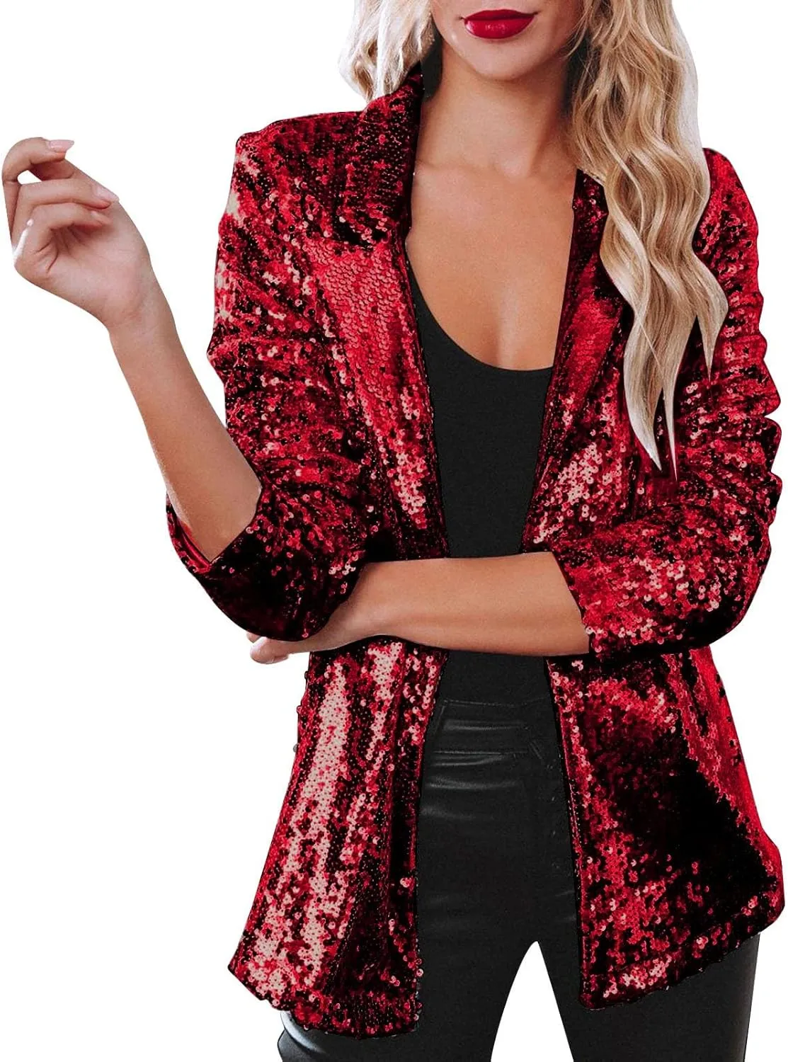 Women Sequins Sequin Casual Long Sleeve Glitter Party Shiny Lapel Coat Rave Outerwear Womens Snow Jackets