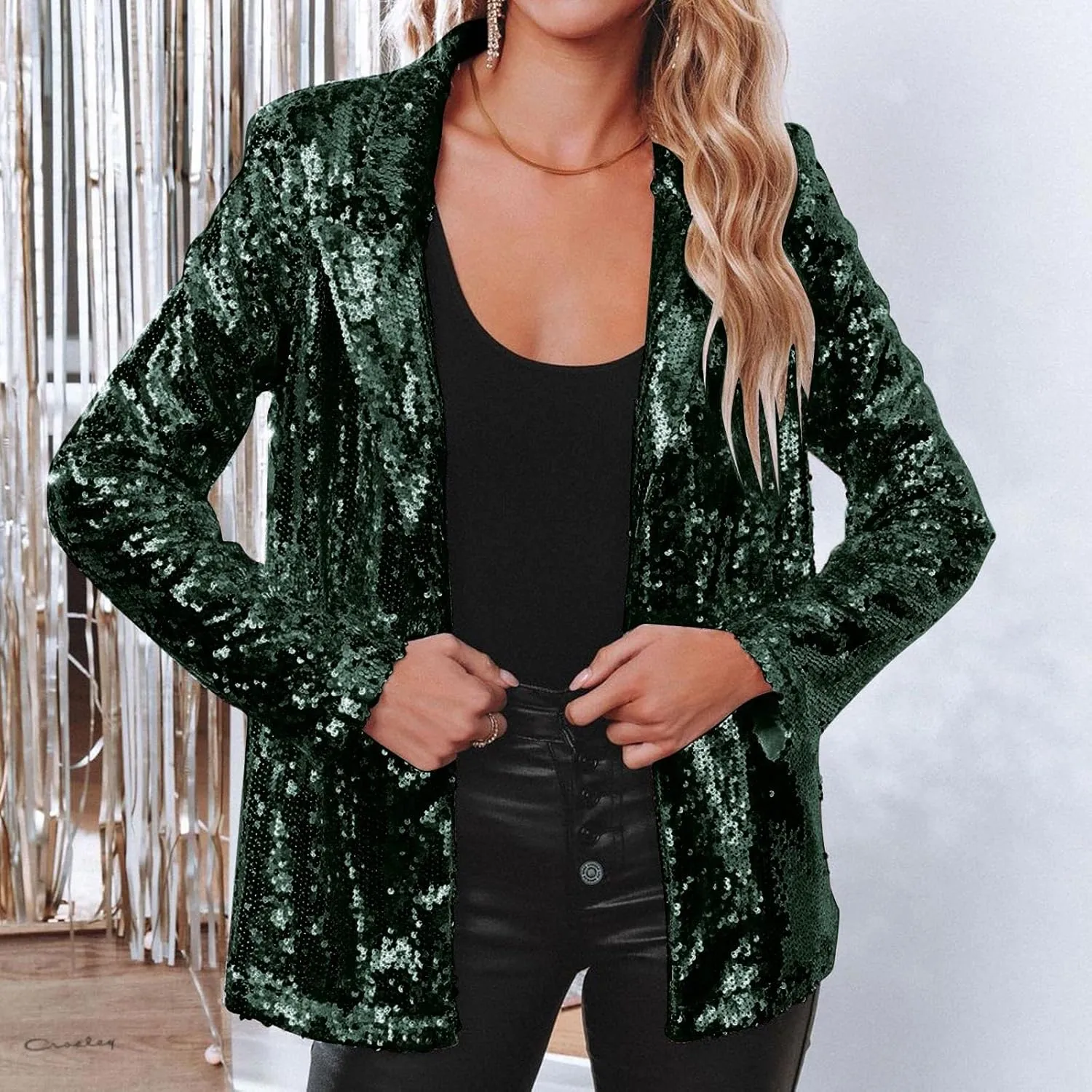 Women Sequins Sequin Casual Long Sleeve Glitter Party Shiny Lapel Coat Rave Outerwear Womens Snow Jackets