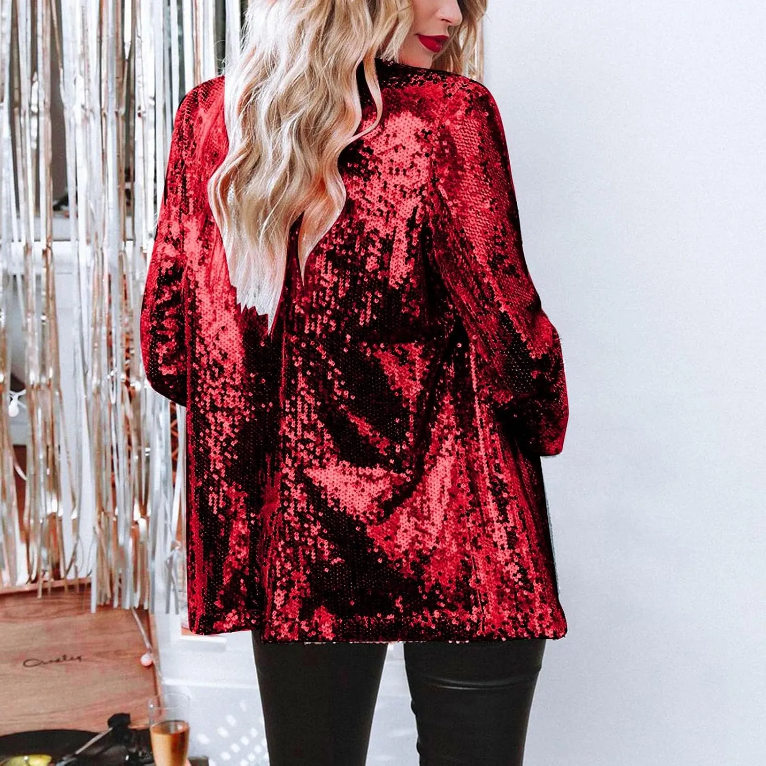 Women Sequins Sequin Casual Long Sleeve Glitter Party Shiny Lapel Coat Rave Outerwear Womens Snow Jackets
