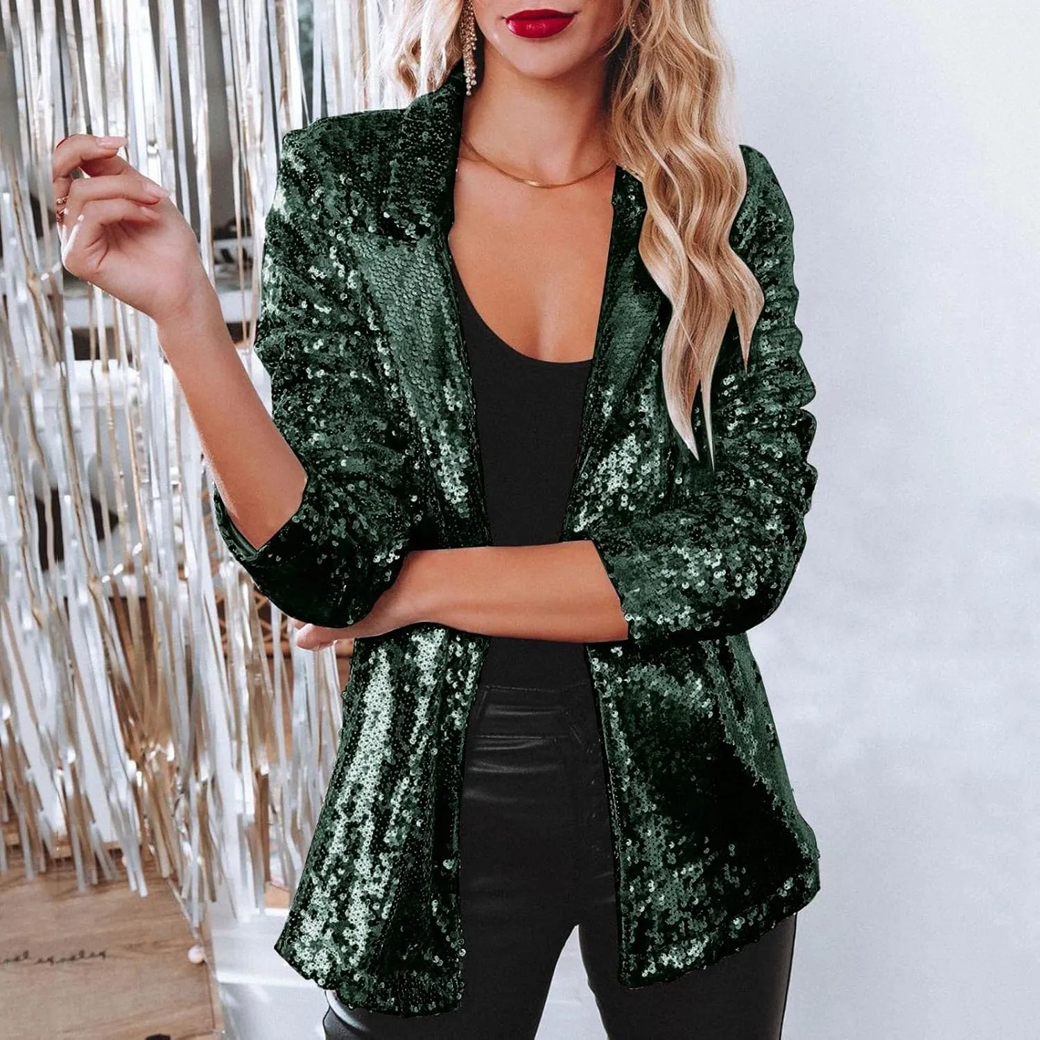 Women Sequins Sequin Casual Long Sleeve Glitter Party Shiny Lapel Coat Rave Outerwear Womens Snow Jackets