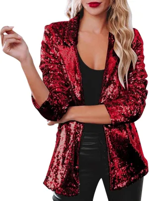 Women Sequins Sequin Casual Long Sleeve Glitter Party Shiny Lapel Coat Rave Outerwear Womens Snow Jackets
