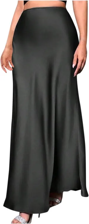 Women Silk Satin Skirt Summer Fashion Elegant High Waist Cocktail Party Skirts Casual Solid Sexy A Line Maxi Skirt