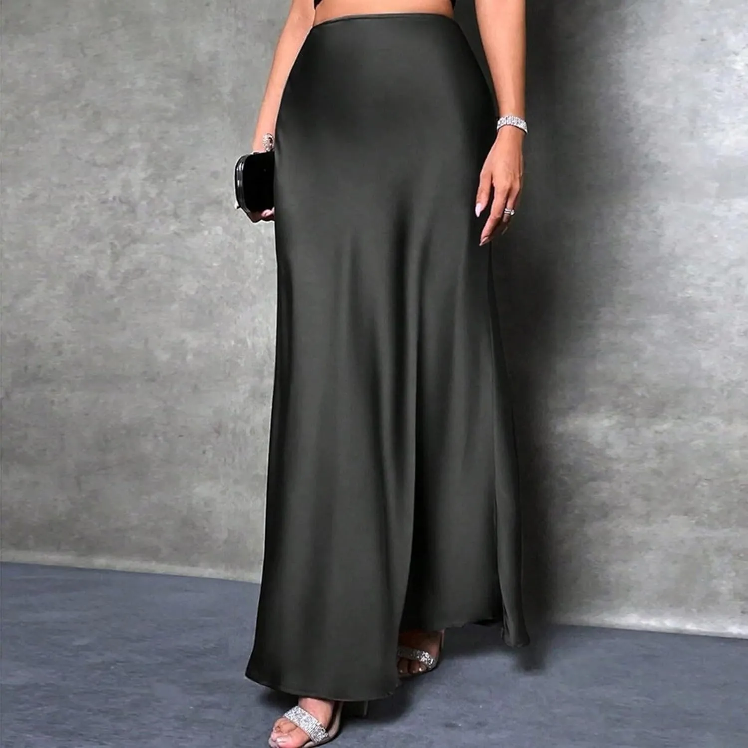 Women Silk Satin Skirt Summer Fashion Elegant High Waist Cocktail Party Skirts Casual Solid Sexy A Line Maxi Skirt