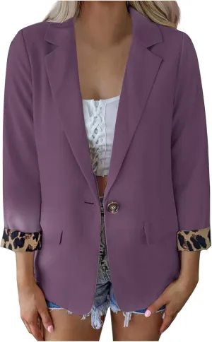 Women Slim Fit Long Sleeve Blazer Coat Button Open Front Lapel Tailored Jacket with Pockets Fall Business Casual Coat