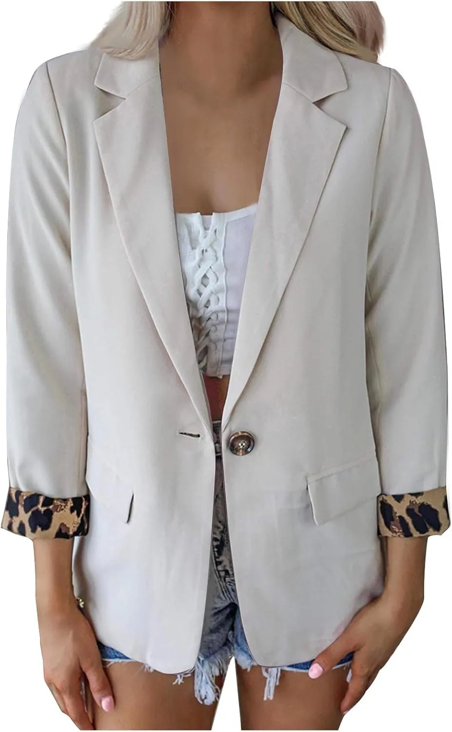 Women Slim Fit Long Sleeve Blazer Coat Button Open Front Lapel Tailored Jacket with Pockets Fall Business Casual Coat