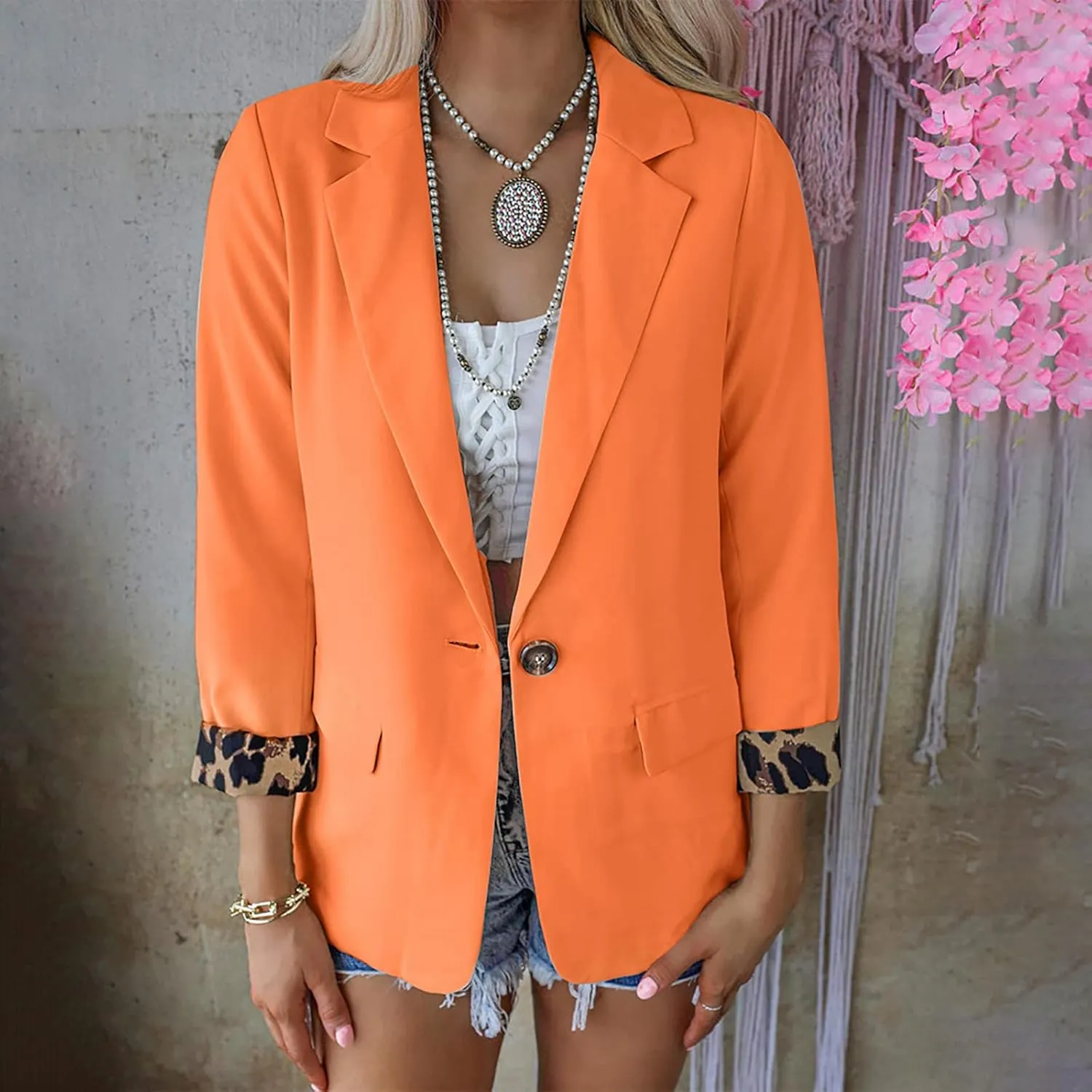 Women Slim Fit Long Sleeve Blazer Coat Button Open Front Lapel Tailored Jacket with Pockets Fall Business Casual Coat