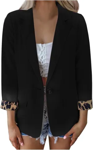 Women Slim Fit Long Sleeve Blazer Coat Button Open Front Lapel Tailored Jacket with Pockets Fall Business Casual Coat