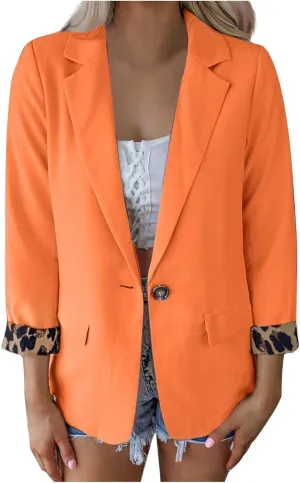 Women Slim Fit Long Sleeve Blazer Coat Button Open Front Lapel Tailored Jacket with Pockets Fall Business Casual Coat