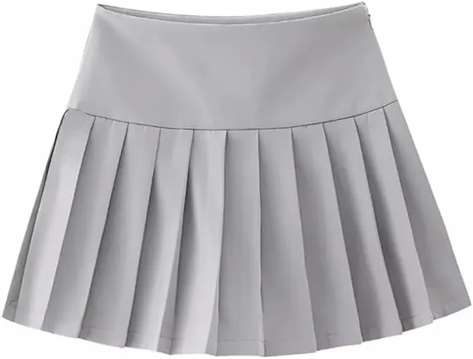 Women Solid Pleated Mini Skirts Low Waist A-Line Shorts Skirts