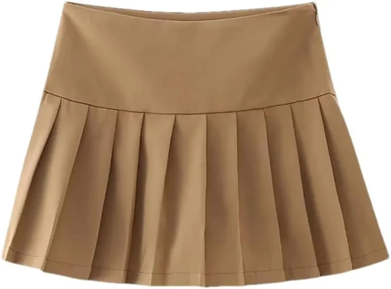 Women Solid Pleated Mini Skirts Low Waist A-Line Shorts Skirts