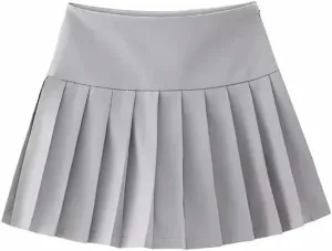 Women Solid Pleated Mini Skirts Low Waist A-Line Shorts Skirts