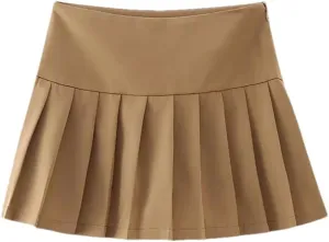 Women Solid Pleated Mini Skirts Low Waist A-Line Shorts Skirts