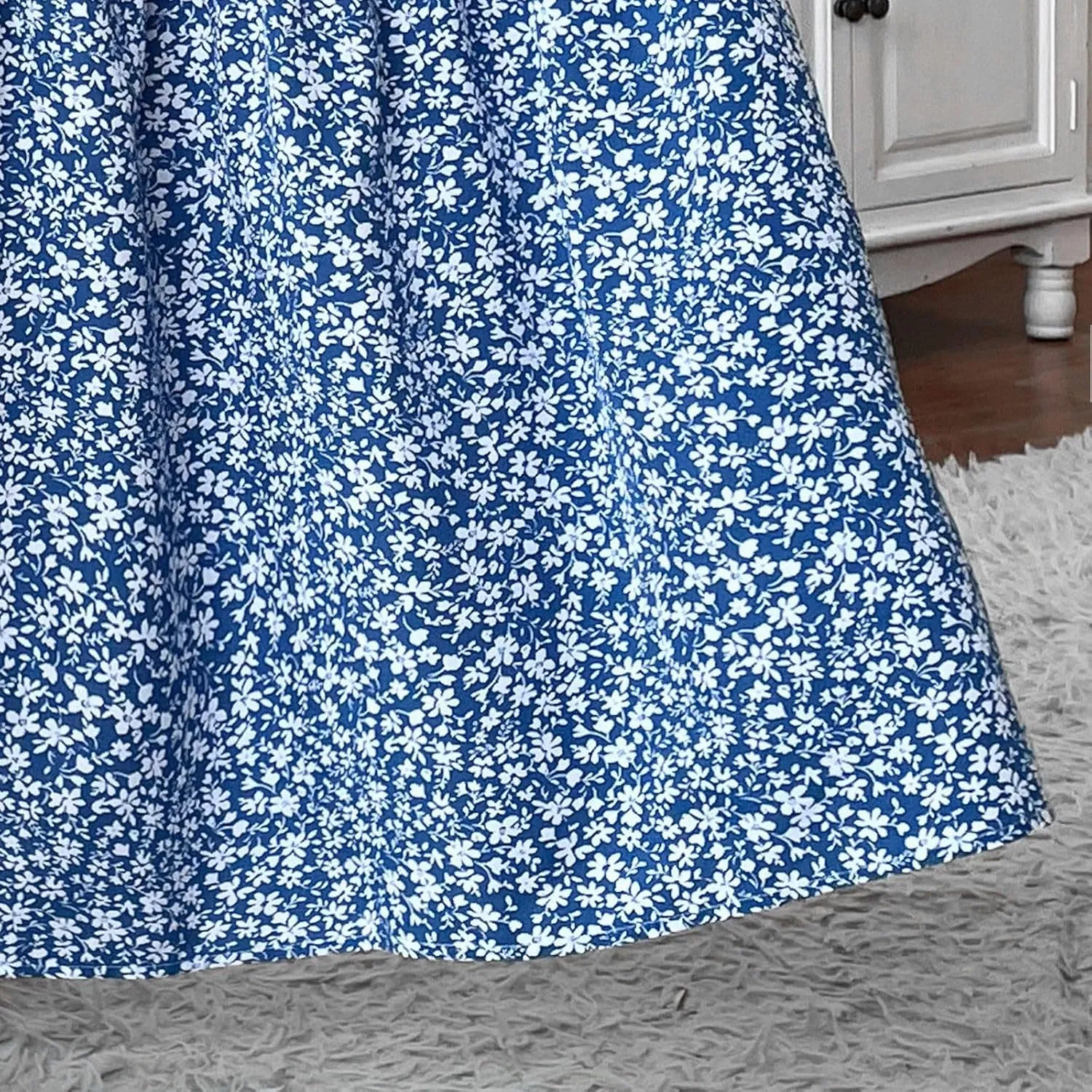 Women Summer Boho Skirt Floral Smocked Elastic Waist Flowy Swing Pleated Skirts Vacation Print A-Line Long Skirts