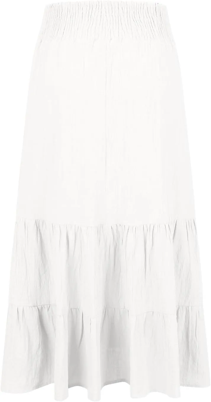 Women Summer Maxi Skirt Elastic High Waist Pleated Boho Ruffle Tiered Skirts 2025 Trendy Casual Flowy A-Line Skirt