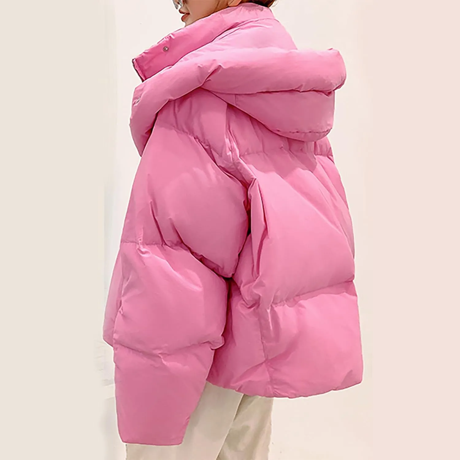 Women Winter Coat Cropped Puffer Jacket Long Sleeve Baggy Padded Down Coats Warm Thickened Quilted Jacket Short Parka