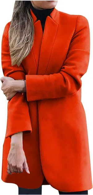 Women Winter Coat Fashion 2022 Cardigan Trench Coat Stand Up Collar Long Jacket Ladies Wool Blend Coats Warm Outerwear