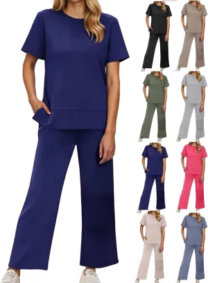 Womens 2 Piece Lounge Sets Fashion Outfits Oversized Wide Leg Loungewear Side Slit Tracksuit for Vacation Travel Airport