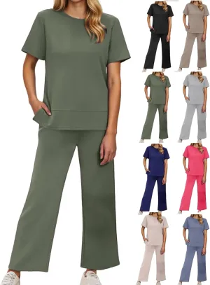 Womens 2 Piece Lounge Sets Fashion Outfits Oversized Wide Leg Loungewear Side Slit Tracksuit for Vacation Travel Airport