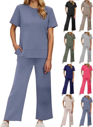 Womens 2 Piece Lounge Sets Fashion Outfits Oversized Wide Leg Loungewear Side Slit Tracksuit for Vacation Travel Airport