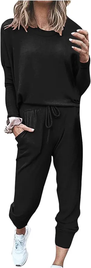 Womens 2 Piece Loungewear Set Letter Graphic Long Sleeves Crewneck Pullover Top And Drawstring Joggers Pants