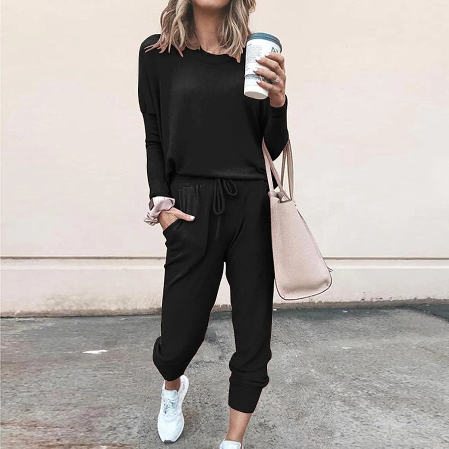 Womens 2 Piece Loungewear Set Letter Graphic Long Sleeves Crewneck Pullover Top And Drawstring Joggers Pants