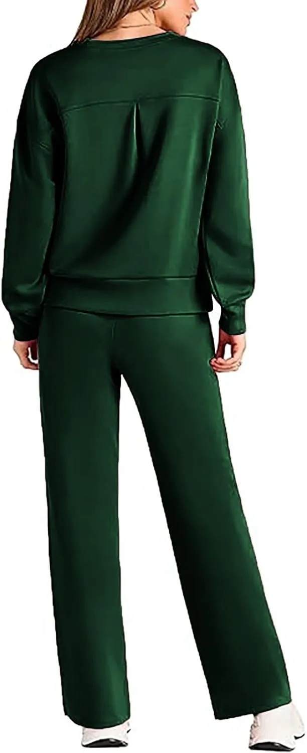 Womens 2 Piece Outfits Button Own Slim Fit Long Sleeved T Shirt Pants Two Piece Oversized Sweatshirt Jogger