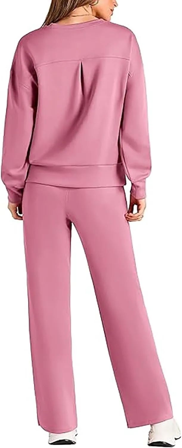 Womens 2 Piece Outfits Button Own Slim Fit Long Sleeved T Shirt Pants Two Piece Oversized Sweatshirt Jogger