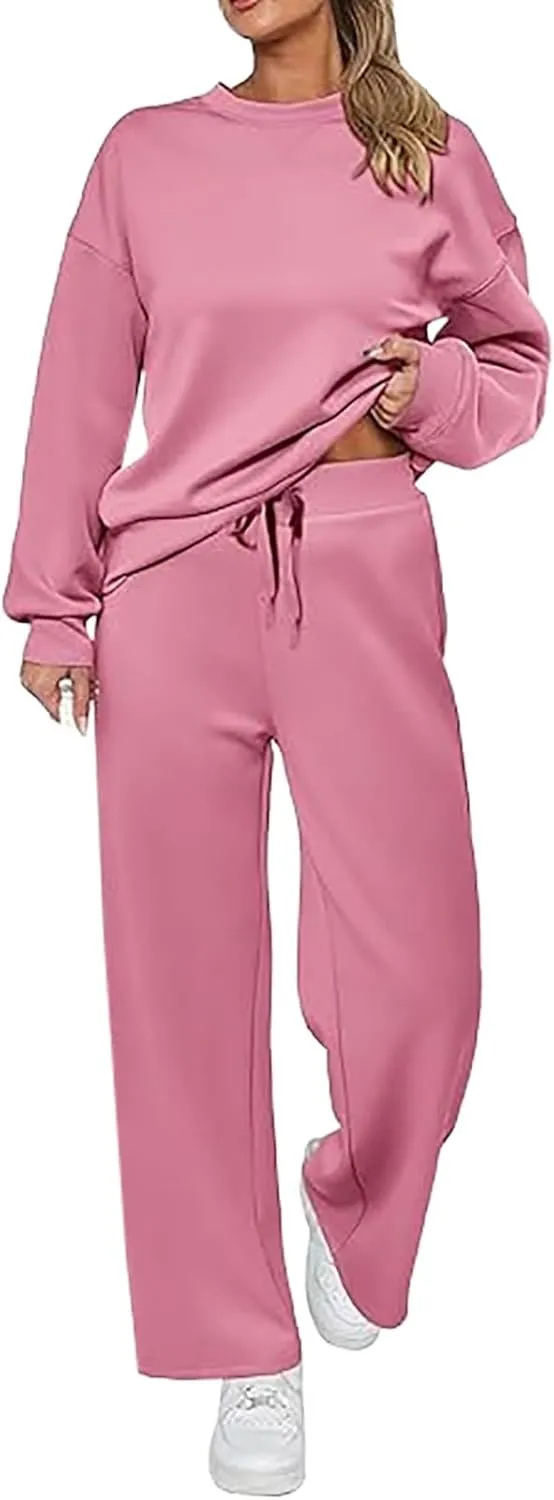 Womens 2 Piece Outfits Button Own Slim Fit Long Sleeved T Shirt Pants Two Piece Oversized Sweatshirt Jogger