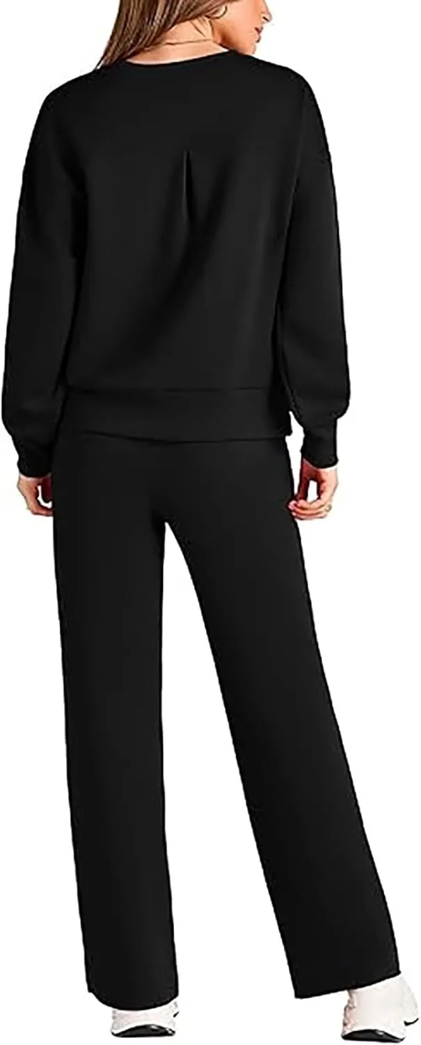 Womens 2 Piece Outfits Button Own Slim Fit Long Sleeved T Shirt Pants Two Piece Oversized Sweatshirt Jogger